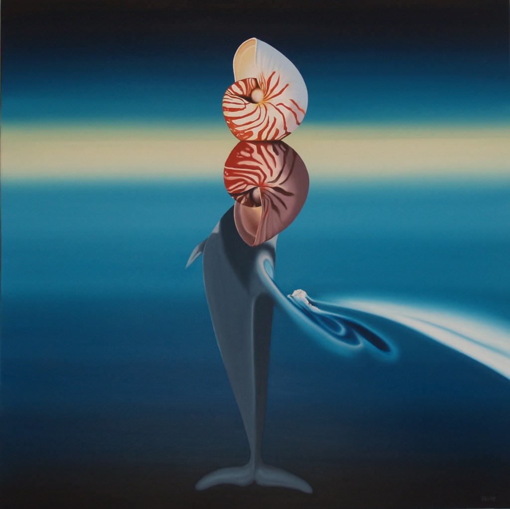 "dauphin et nautiles" huile sur toile 100 X 100 cm